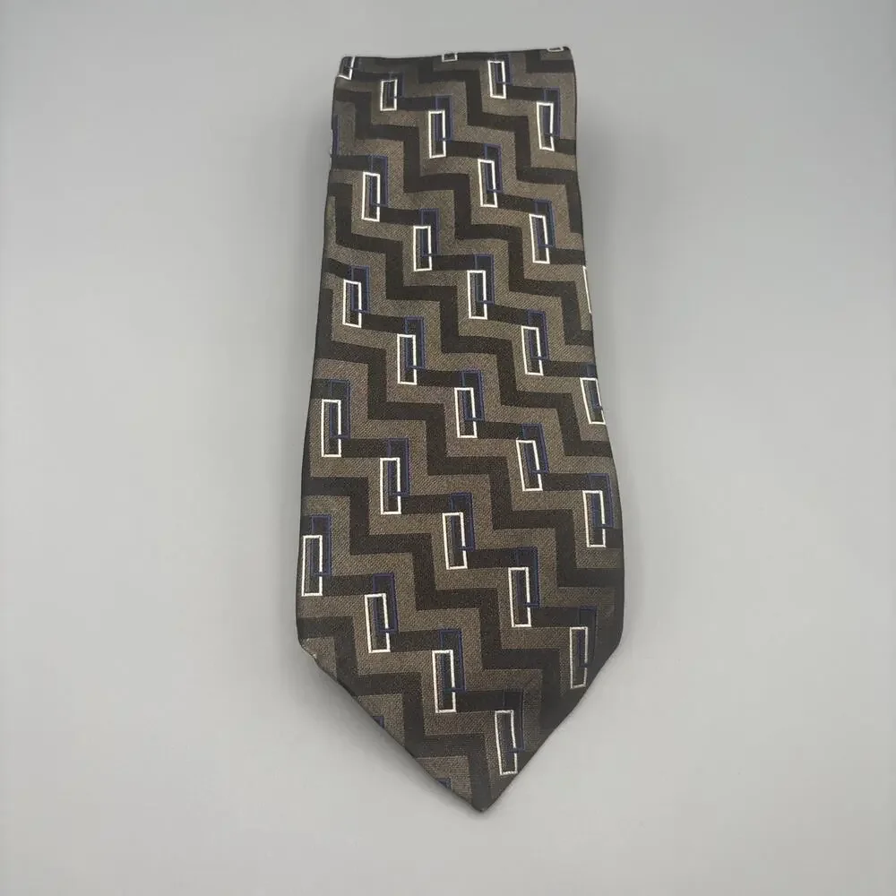 Bugatti Men's Vintage Silk Geometric Novelty Tie 100% Italian Silk 90s Design